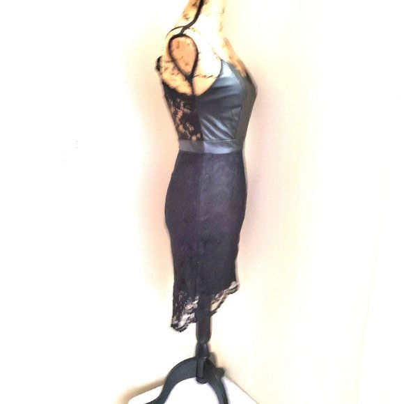 NIKIBIKI Midnight Black Lace Faux Leather Dress Small - Picture 4 of 13